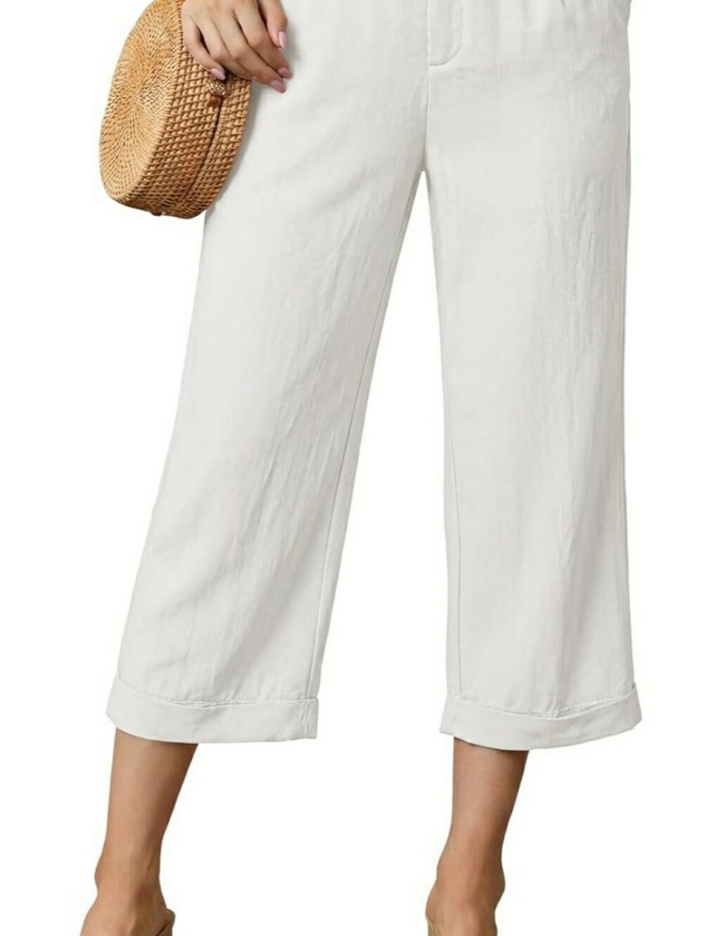 Linen Crop Capri Pants Sailor Pants Wide Leg